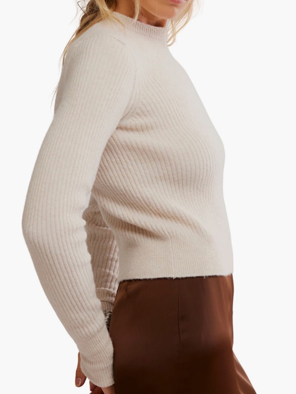 NEW Free People Ever After Rib Sweater in Almond Milk Heather - Picture 3 of 8